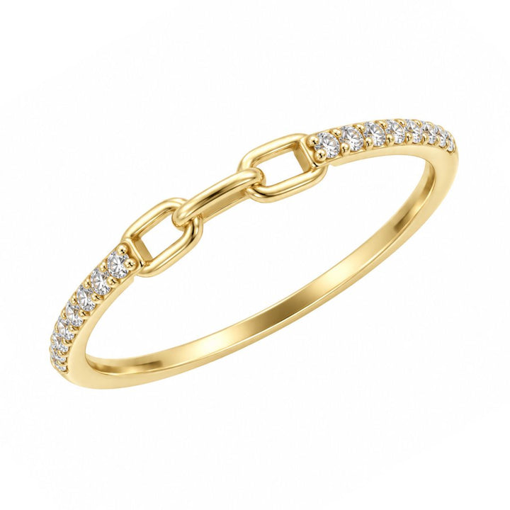 Anillo Fino de Oro 18K con Tres Eslabones y Circonitas