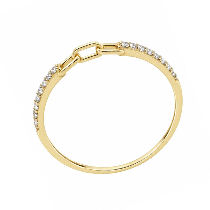 Anillo Fino de Oro 18K con Tres Eslabones y Circonitas