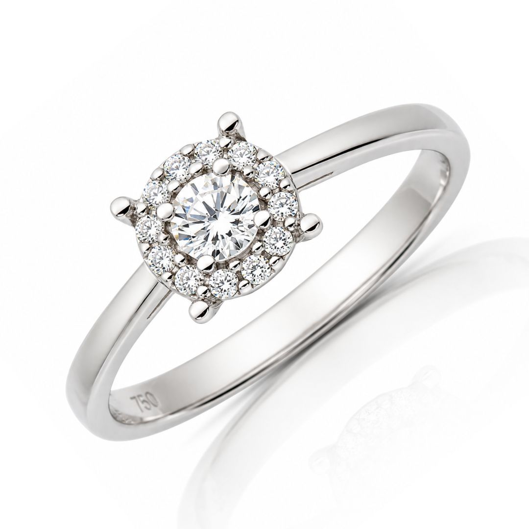 Anillo Halo de Oro Blanco de 18K con Circonitas – Brillo que Enamora