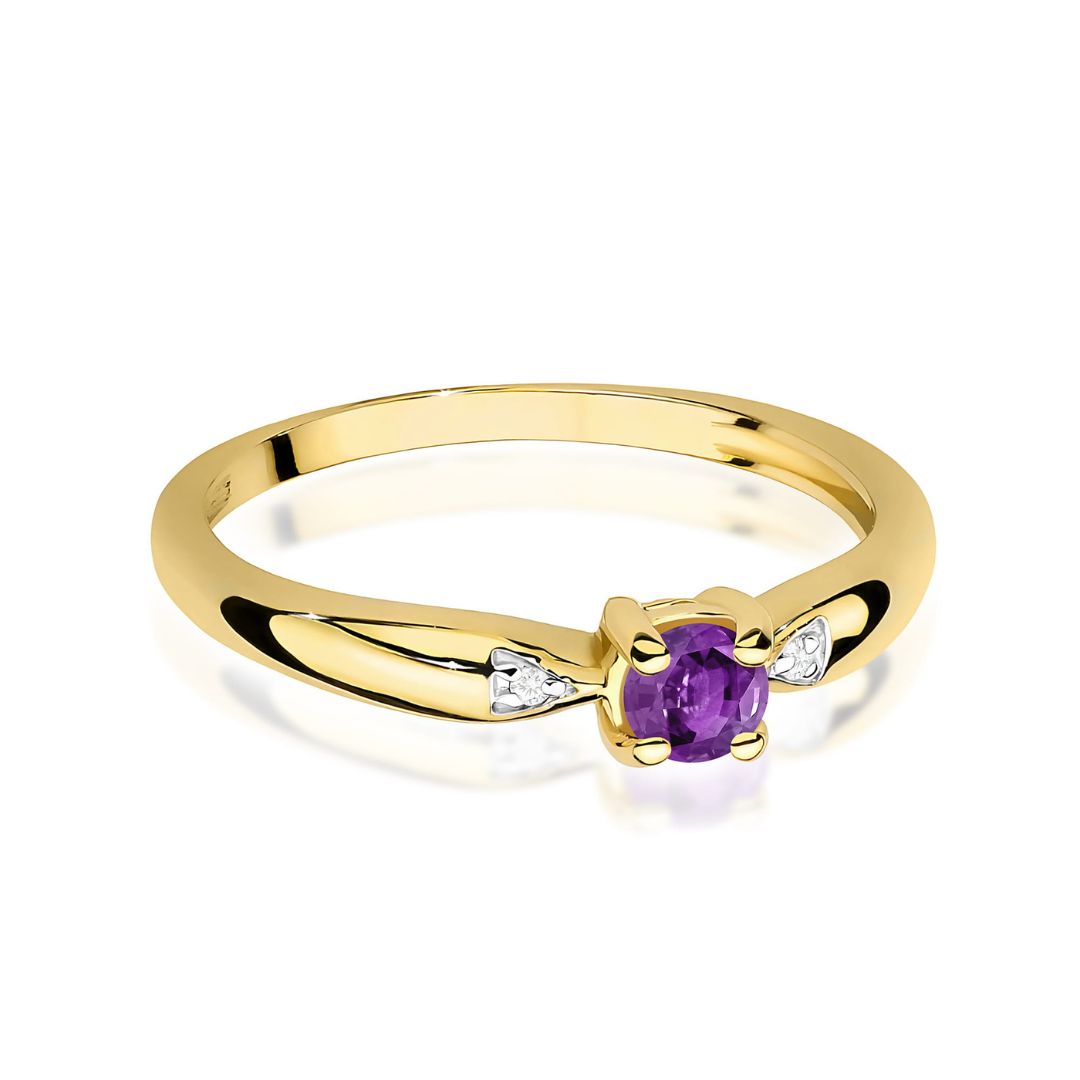 Anillo Lara de oro amarillo de 14K con amatista y diamantes