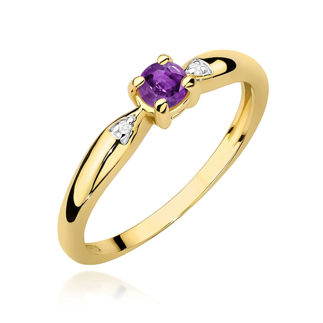 Anillo Lara de oro amarillo de 14K con amatista y diamantes
