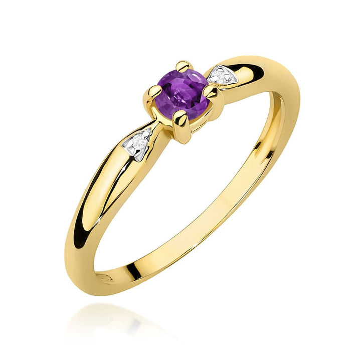 Anillo Lara de oro amarillo de 14K con amatista 0,10ct y diamantes