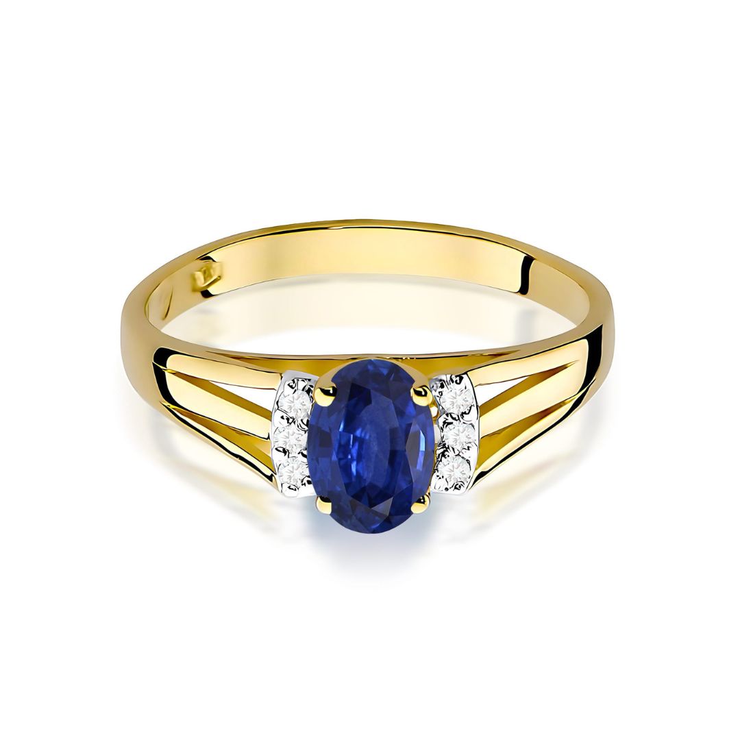 Anillo Lidia de Oro 14K con Zafiro Oval y Diamantes