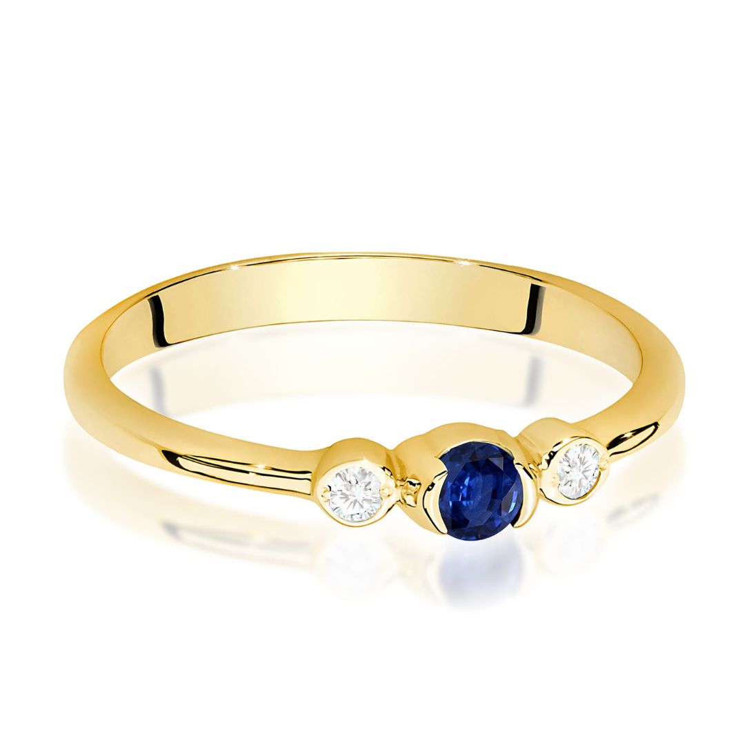 Anillo Liv de oro amarillo de 14K con zafiro y diamantes