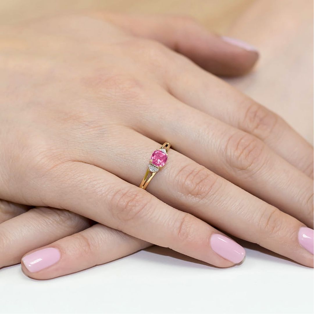 Anillo Nerea de Oro 14K con Topacio Rosa y Diamantes