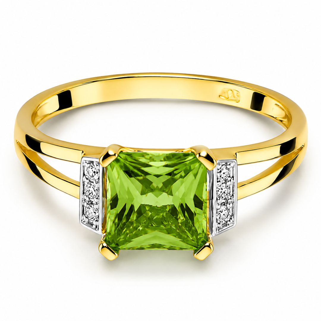 Anillo Olivia de Oro 9K con Peridoto 1,10 ct y Diamantes