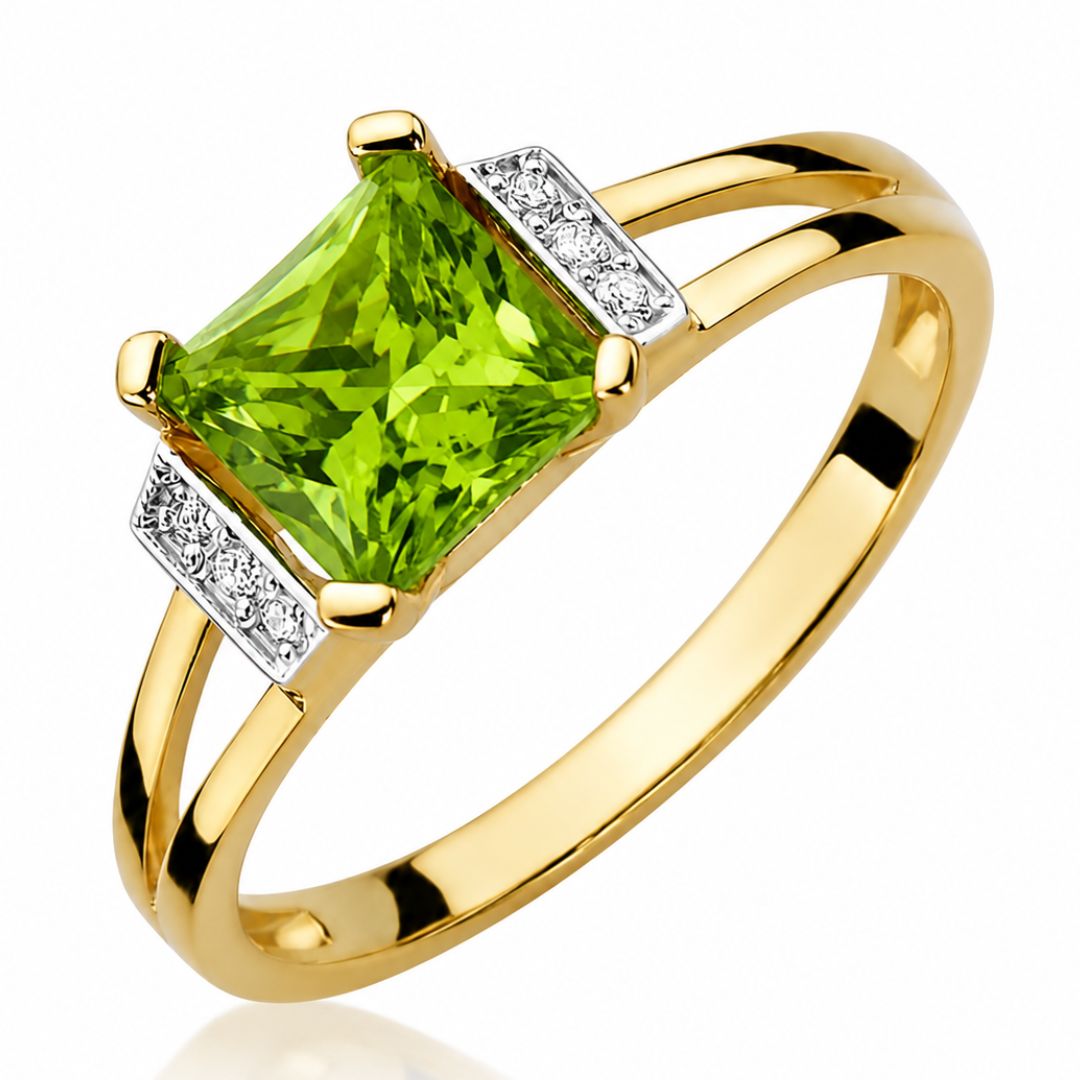 Anillo Olivia de Oro 9K con Peridoto 1,10 ct y Diamantes