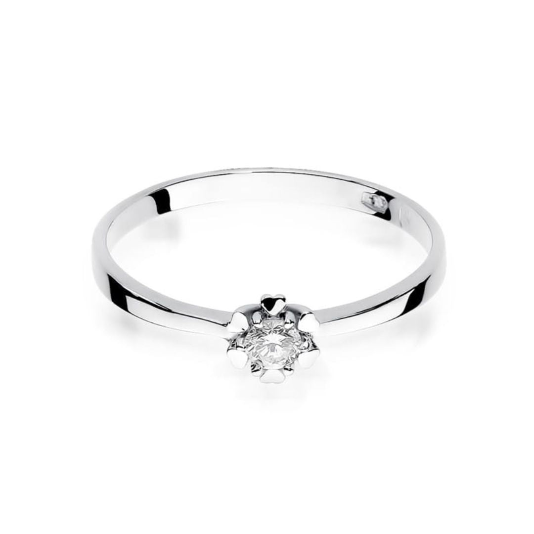 Anillo Solitario Bianca Oro Blanco 14K con Diamante Natural 0,10 ct