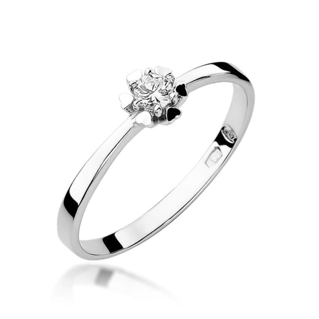 Anillo Solitario Bianca Oro Blanco 14K con Diamante Natural 0,10 ct