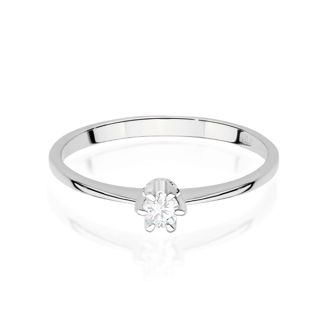 Anillo Solitario Céline Oro Blanco 14K con Diamante Natural 0,10 ct