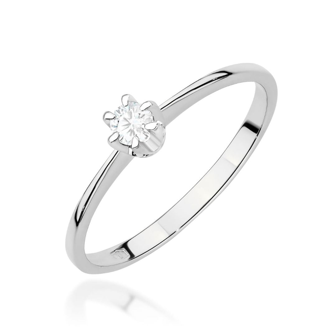 Anillo Solitario Céline Oro Blanco 14K con Diamante Natural 0,10 ct