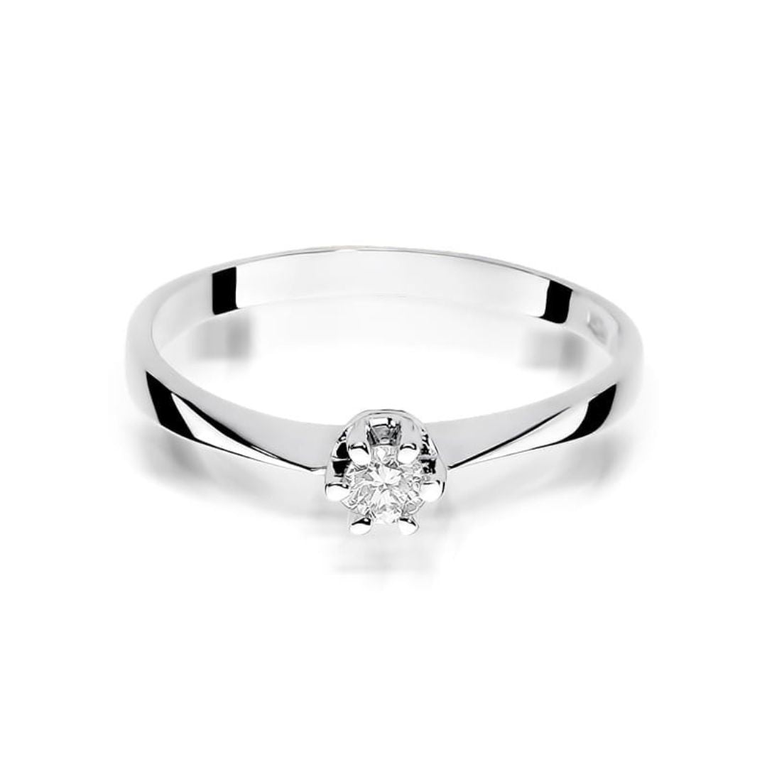 Anillo Solitario Oro Blanco 14K con Diamante Natural 0,10 ct