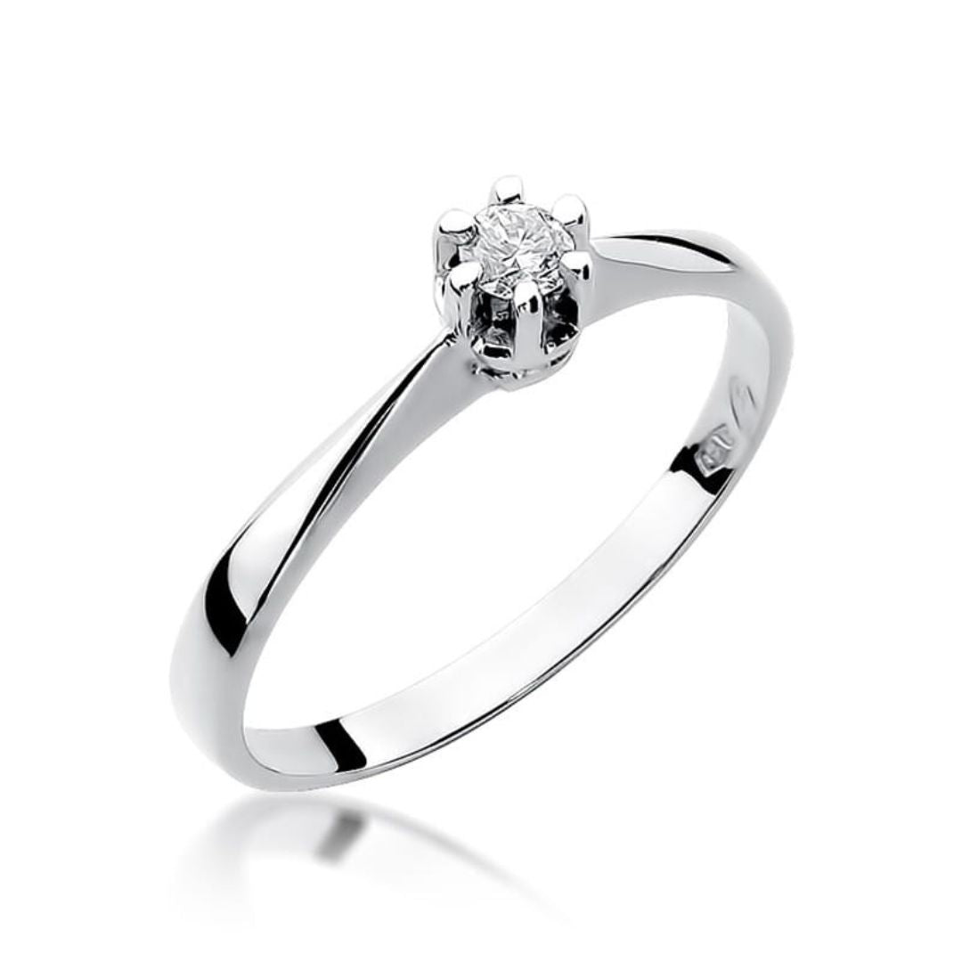Anillo Solitario Oro Blanco 14K con Diamante Natural 0,10 ct