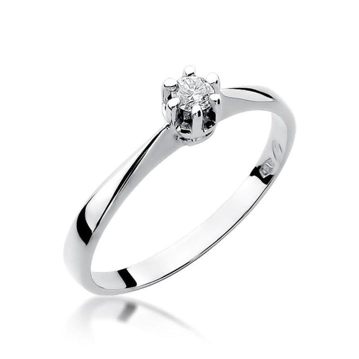 Anillo Solitario Oro Blanco 14K con Diamante Natural 0,10 ct