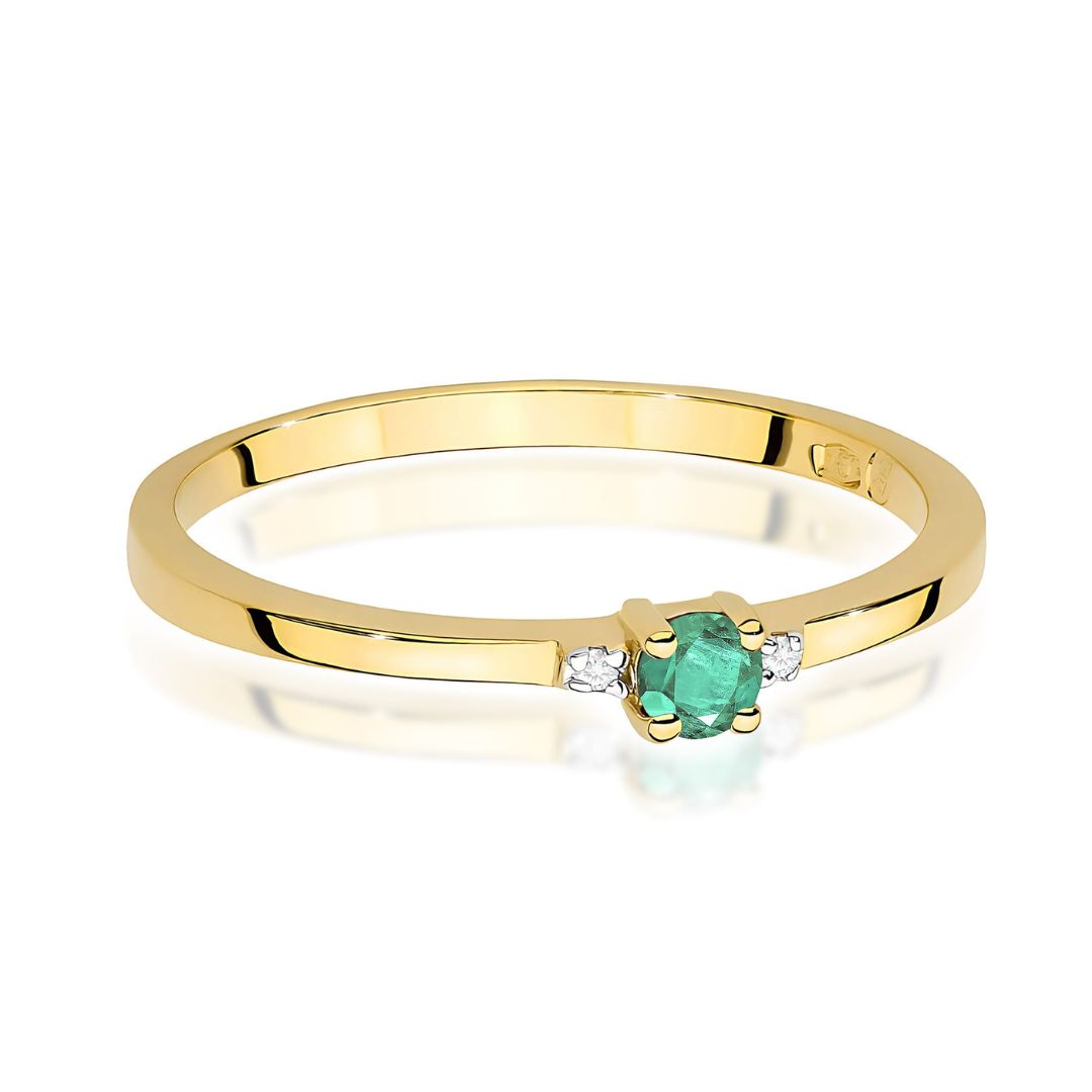 Anillo Thaís de oro amarillo de 14K con esmeralda y diamantes