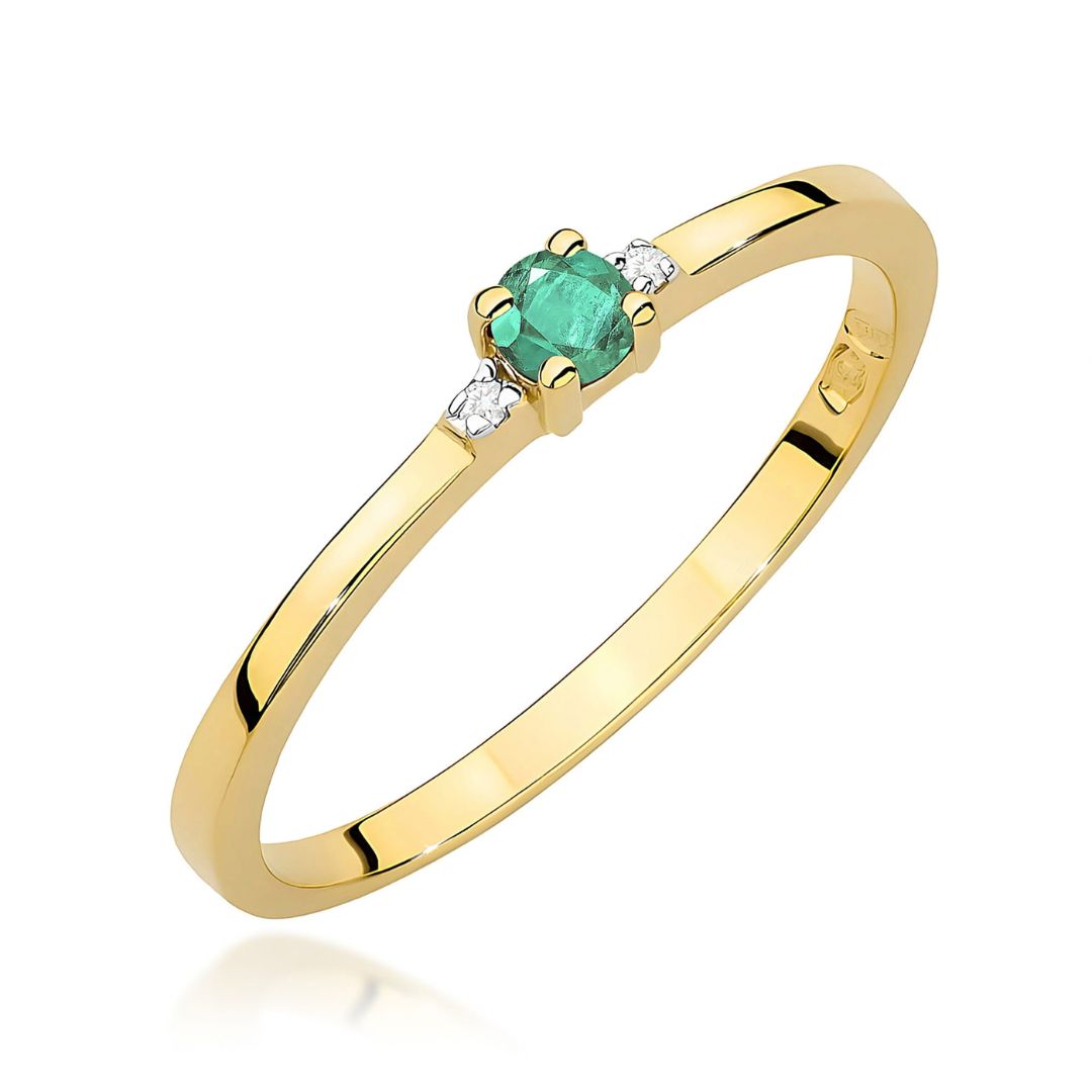 Anillo Thaís de oro amarillo de 14K con esmeralda y diamantes