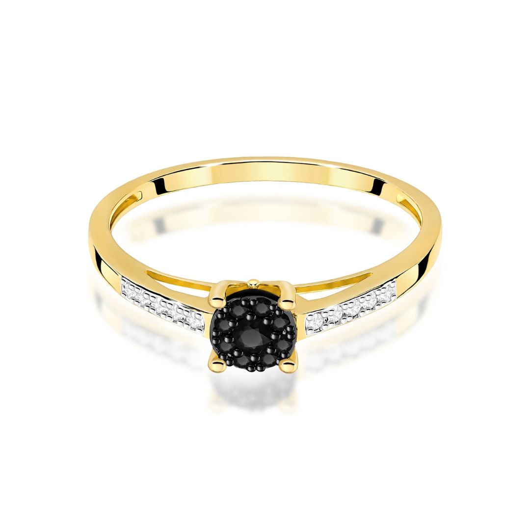 Anillo Tyra de oro amarillo de 14K con diamantes negros y blancos