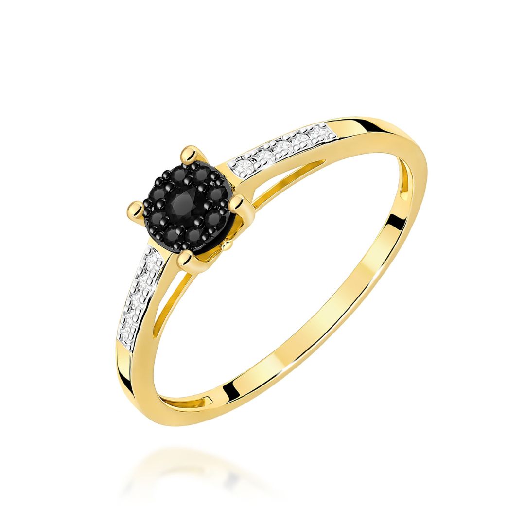 Anillo Tyra de oro amarillo de 14K con diamantes negros y blancos