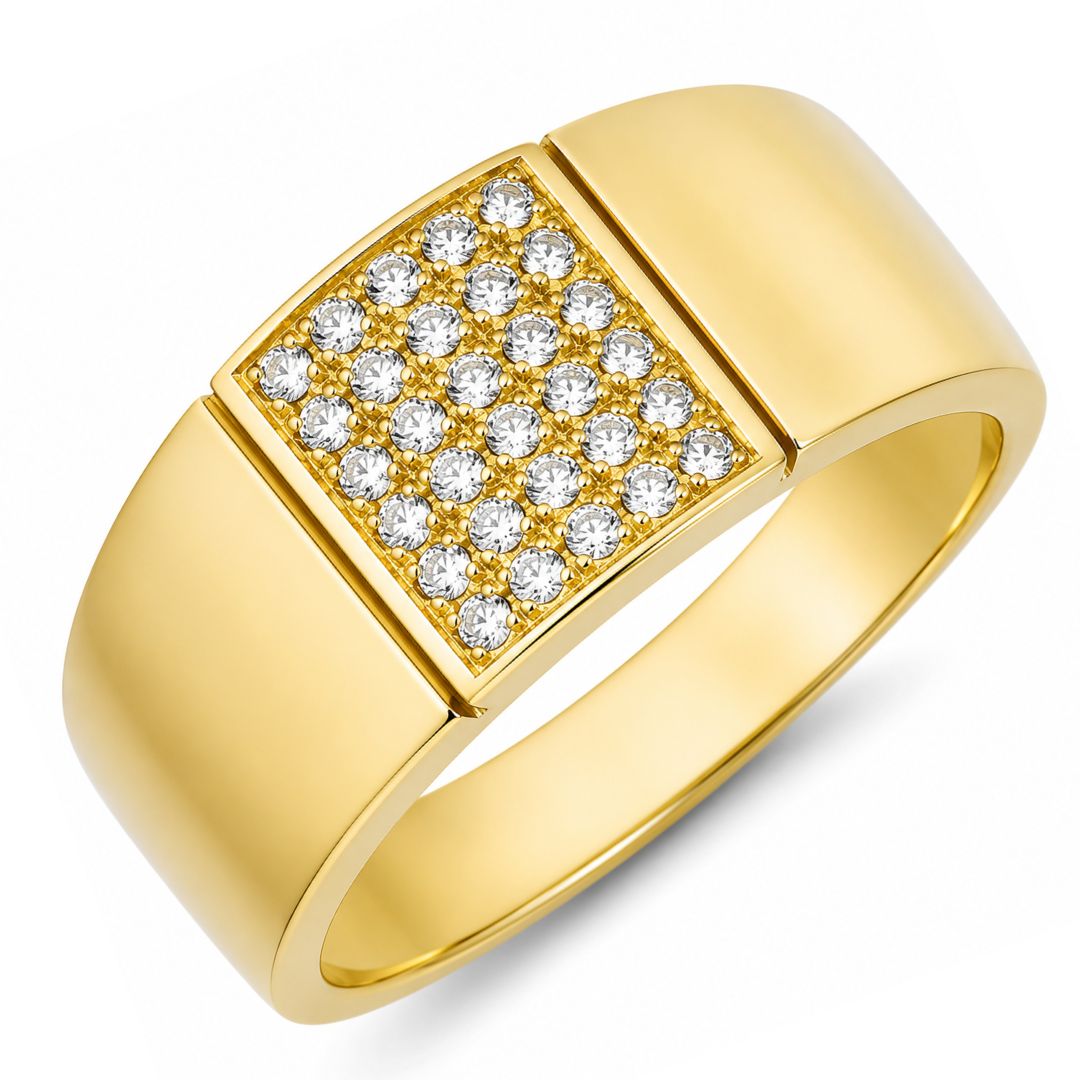 Anillo ancho de oro dorado 18k con circonitas blancas