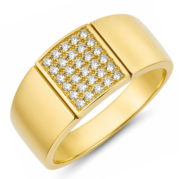 Anillo ancho de oro dorado 18k con circonitas blancas