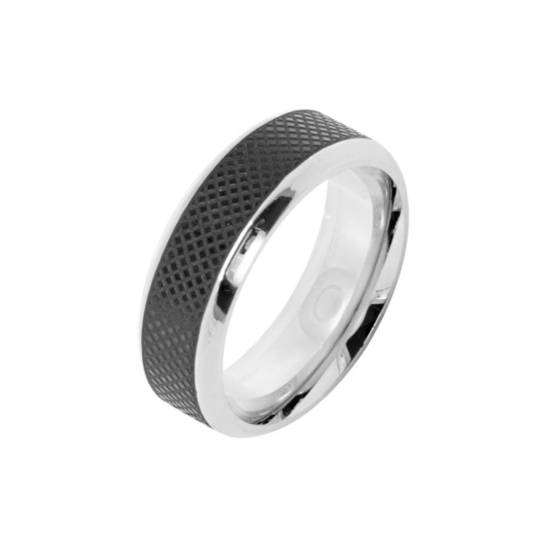 Anillo de Acero Bicolor para Hombre Texturizado