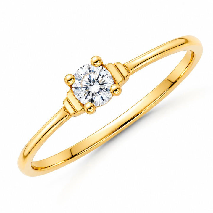 Anillo de Compromiso Oro Amarillo 18K Solitario con Circonita - Fino y Elegante