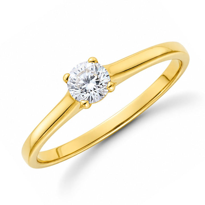 Anillo Oro Amarillo 18K Solitario con Circonita – Elegancia Atemporal