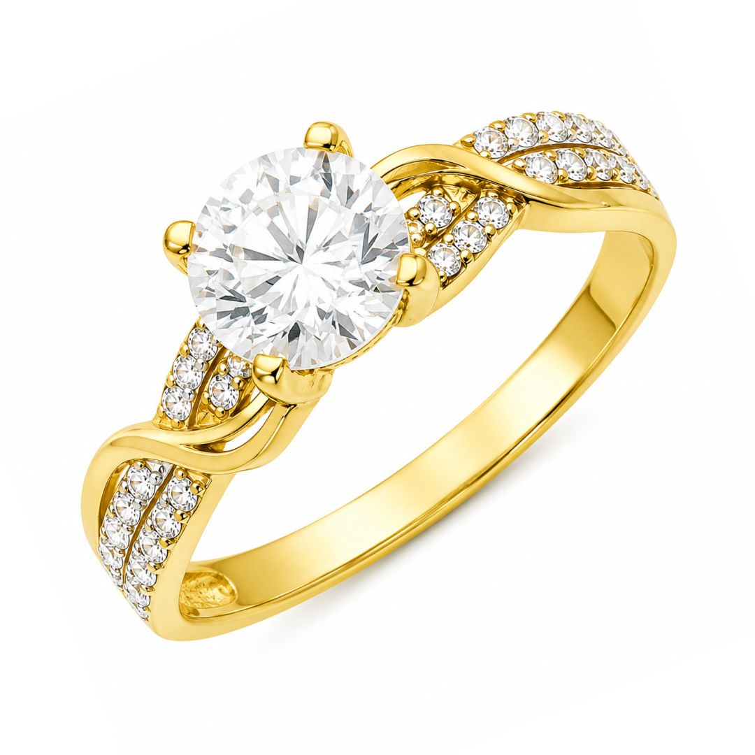 Anillo de Compromiso Oro Amarillo 18K con Circonitas - La elegancia hecha joya
