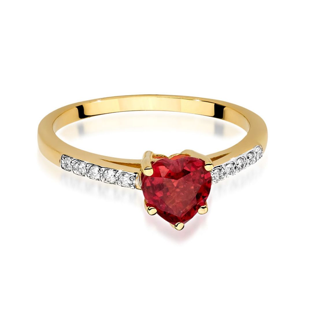 Anillo Amor de Oro 14K con Rubí Corazón y Diamantes