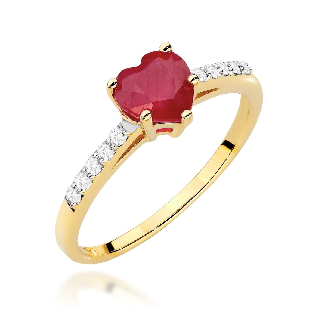 Anillo Amor de Oro 14K con Rubí Corazón y Diamantes