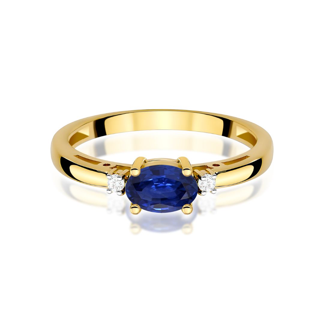Anillo Carlota de Oro 14K con Zafiro Oval y Diamantes