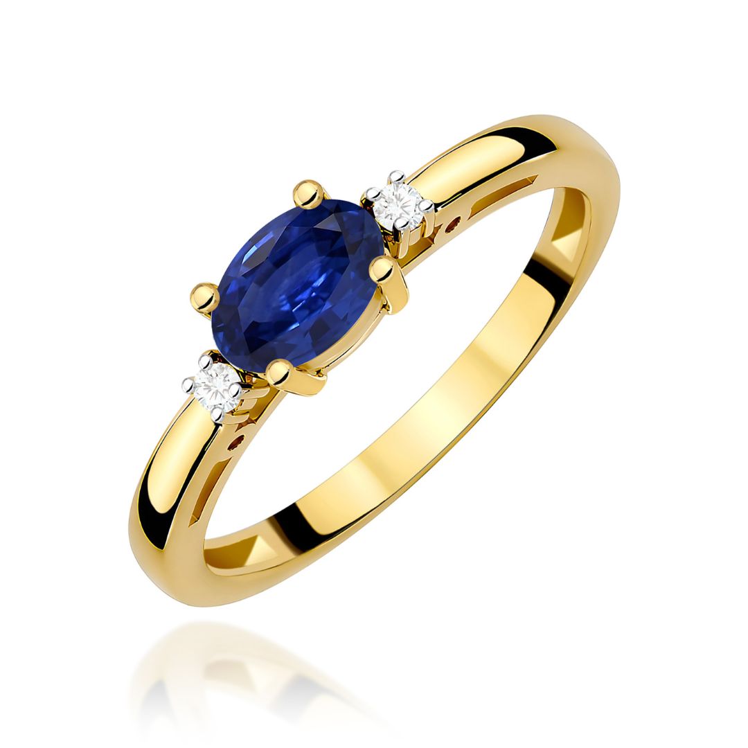 Anillo Carlota de Oro 14K con Zafiro Oval y Diamantes
