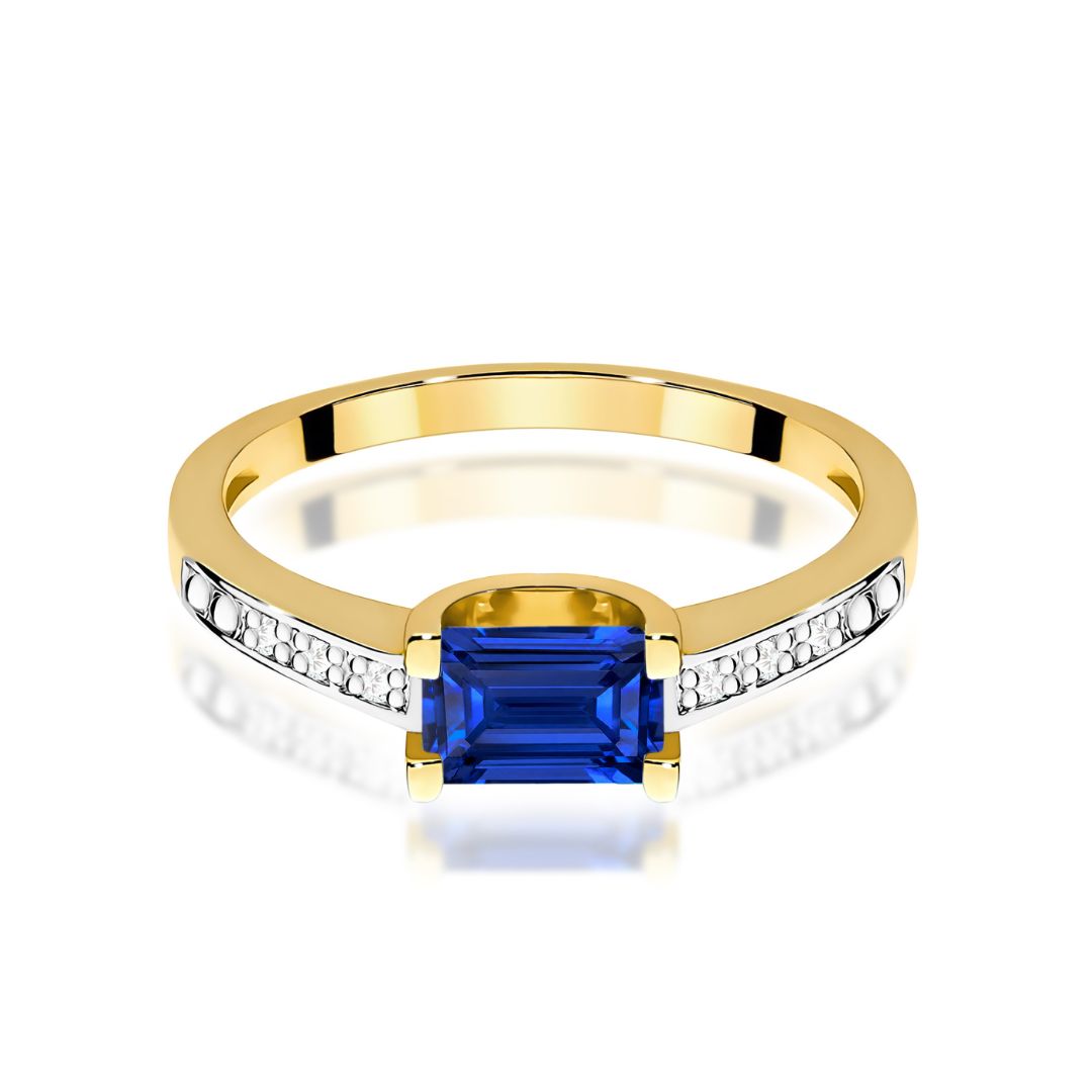 Anillo Leonor de Oro 14K con Zafiro Talla Esmeralda y Diamantes