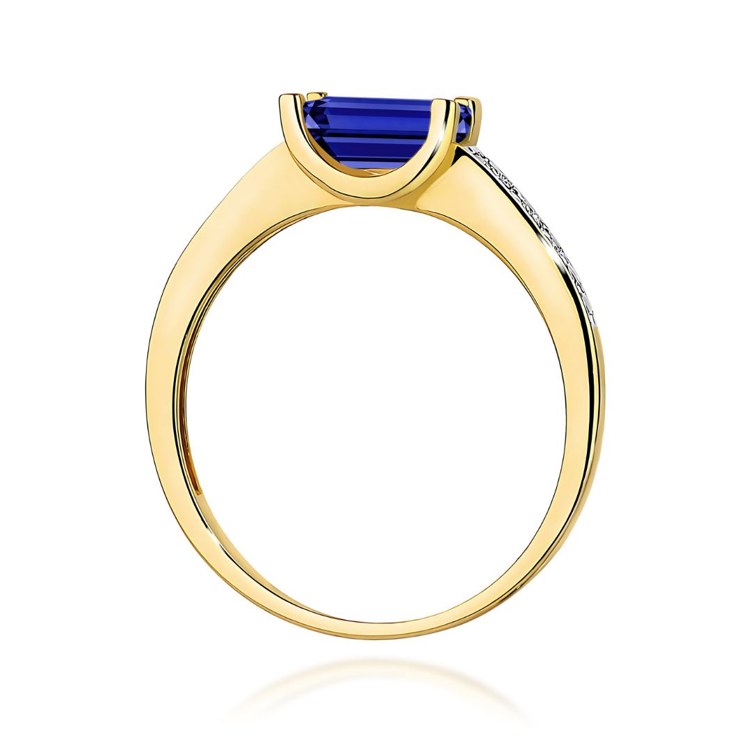 Anillo Leonor de Oro 14K con Zafiro Talla Esmeralda y Diamantes