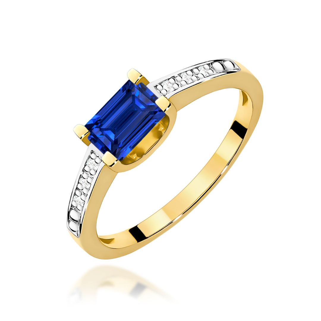 Anillo Leonor de Oro 14K con Zafiro Talla Esmeralda y Diamantes