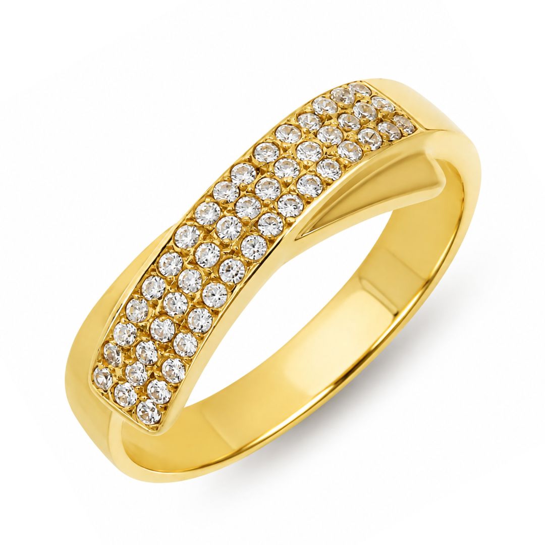 Anillo de Oro 18K Ancho con Pavé de Circonitas