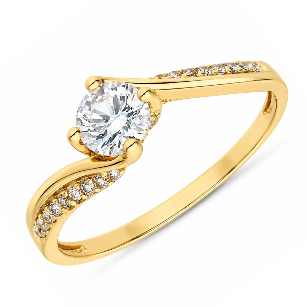 Anillo de Oro 18K Cruzado con Circonita Central de 5 mm