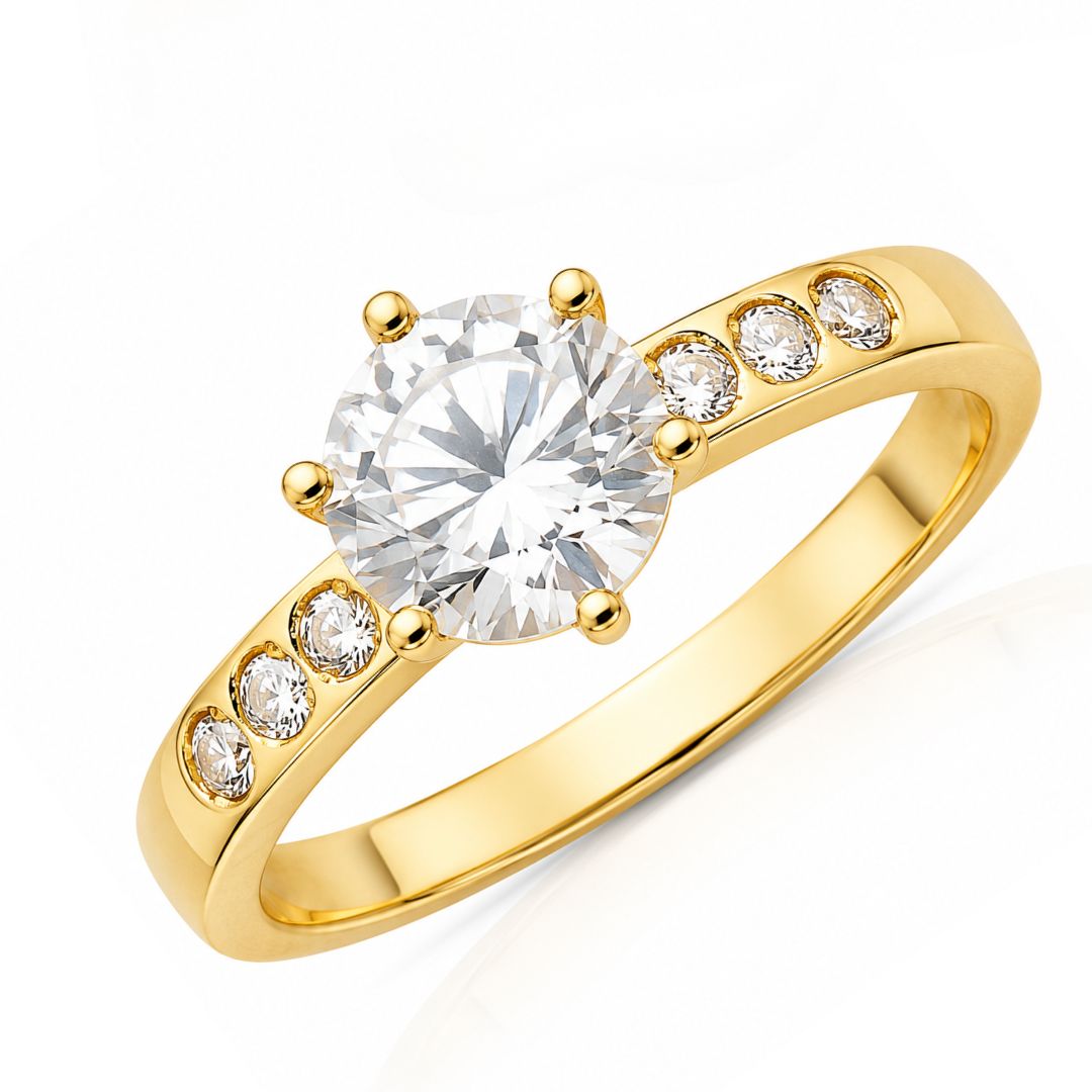 Anillo de Oro 18K con Circonita Central
