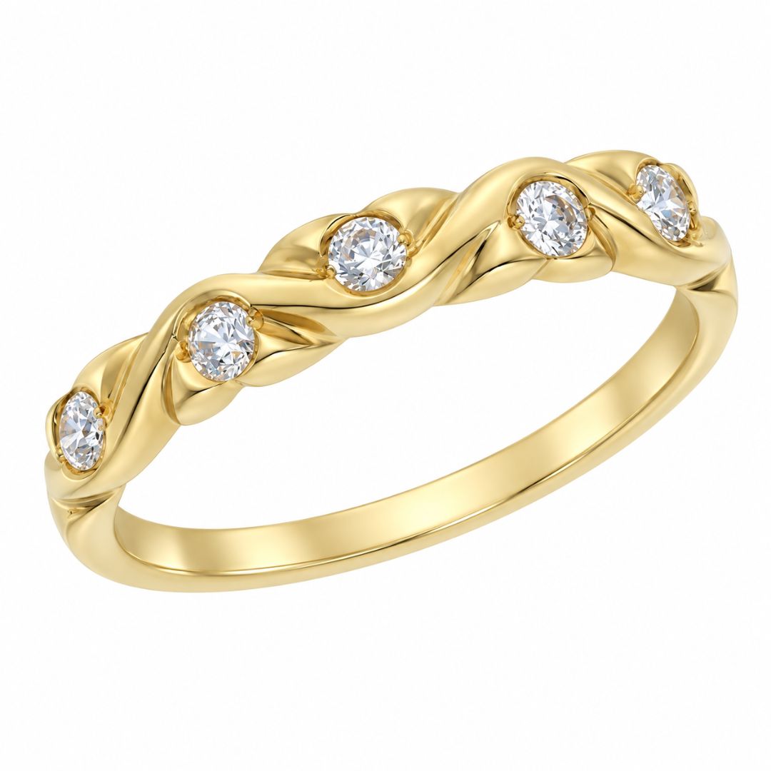 Anillo de Oro 18K con Circonitas, Elegancia en Cada Onda
