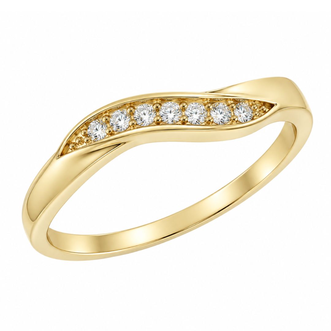 Anillo de Oro 18K con Circonitas, Una Curva de Luz