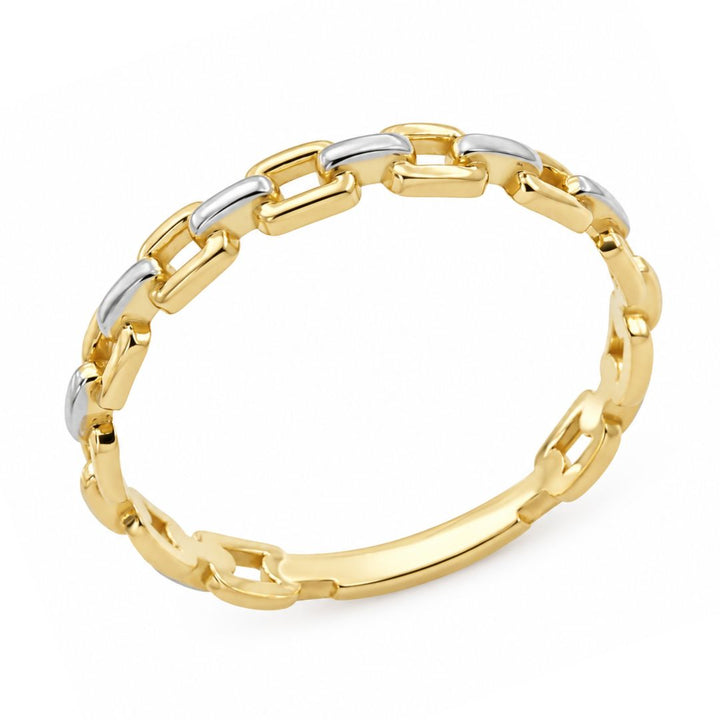 Anillo de Oro 18K con Eslabones Bicolor