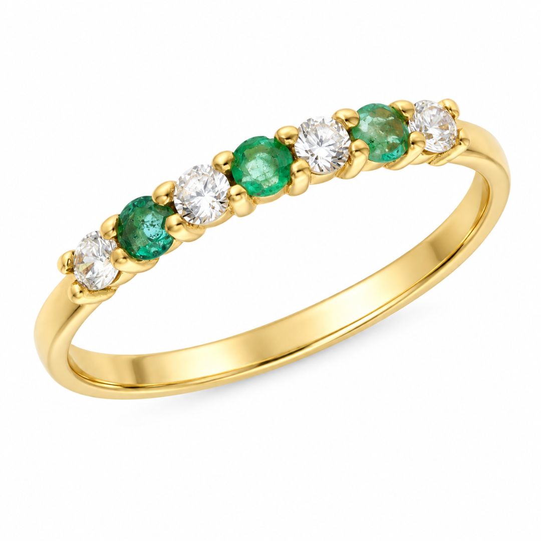 Anillo de Oro 18K con Esmeraldas y Circonitas