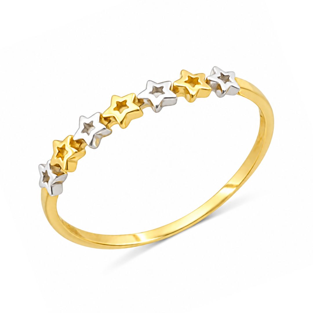 Anillo de Oro 18K con Estrellas Bicolor