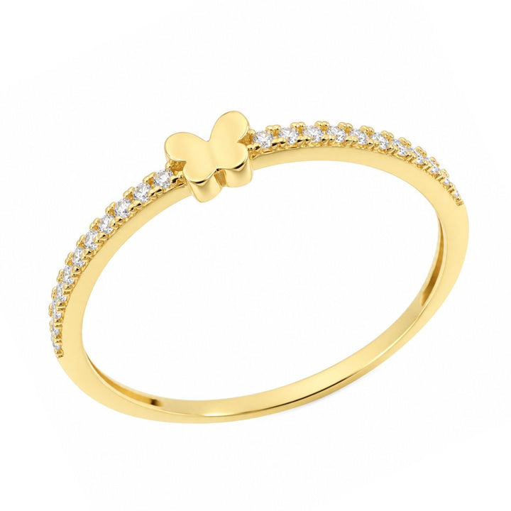 Anillo de Oro 18K con Mariposa y Circonitas
