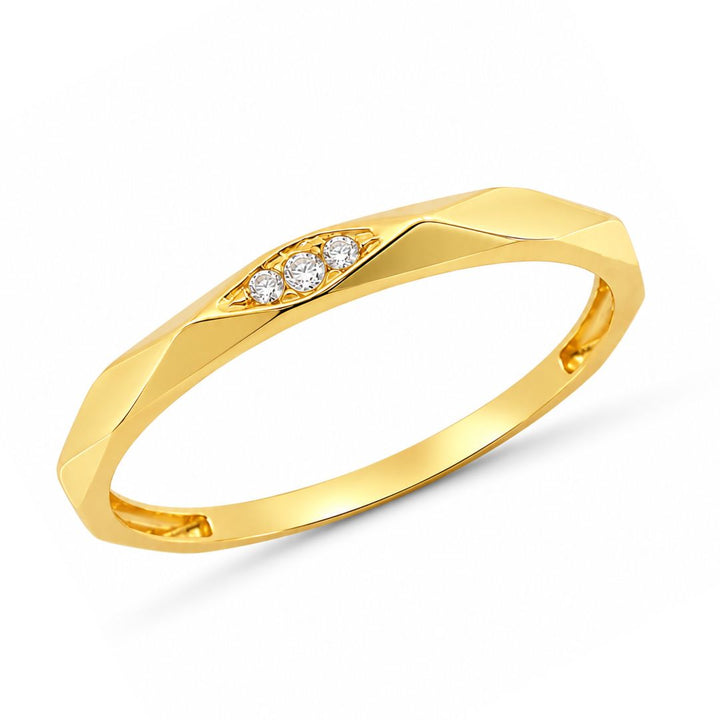 Anillo de Oro 18K con Rombos y Tres Circonitas