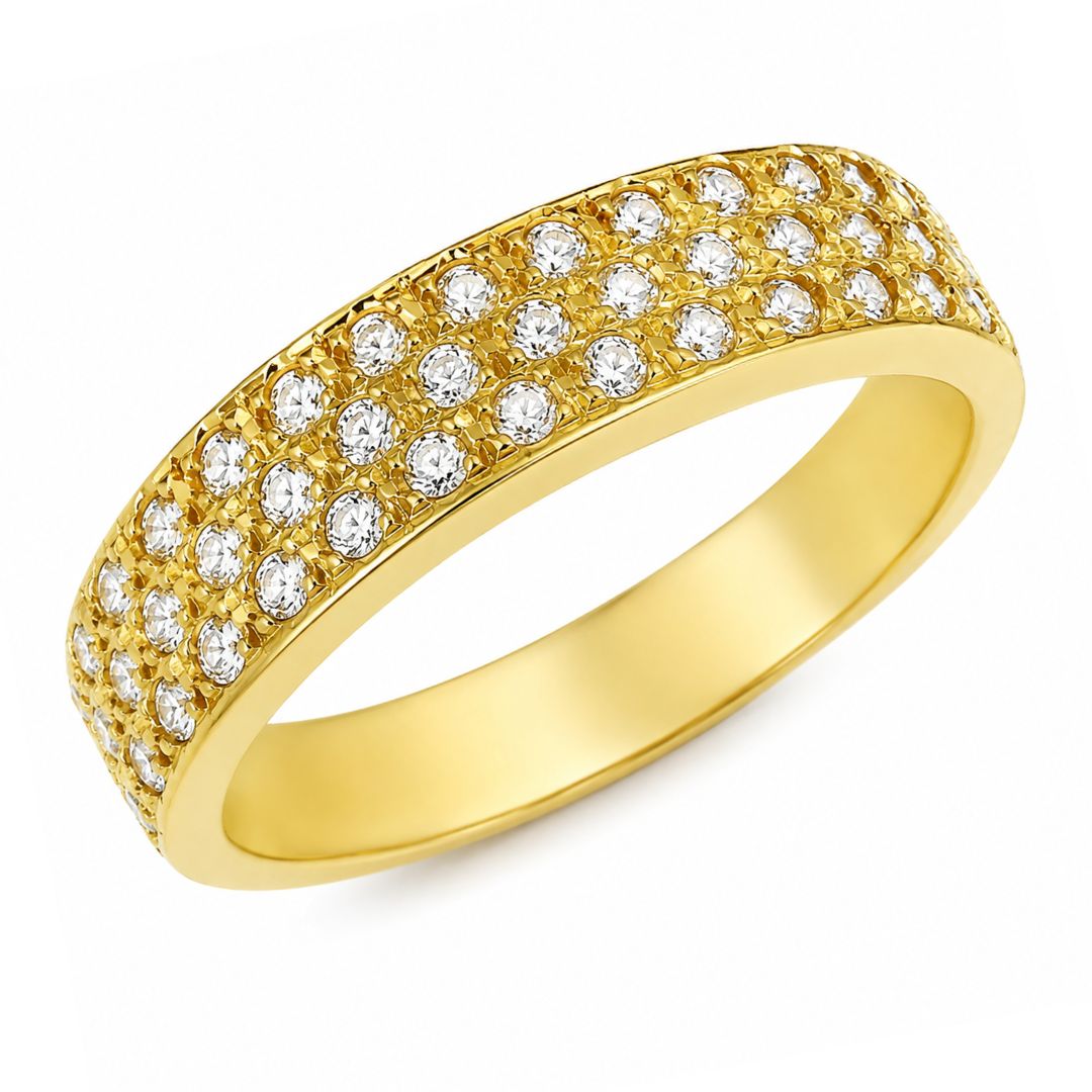 Anillo de Oro 18K con Tres Filas de Circonitas