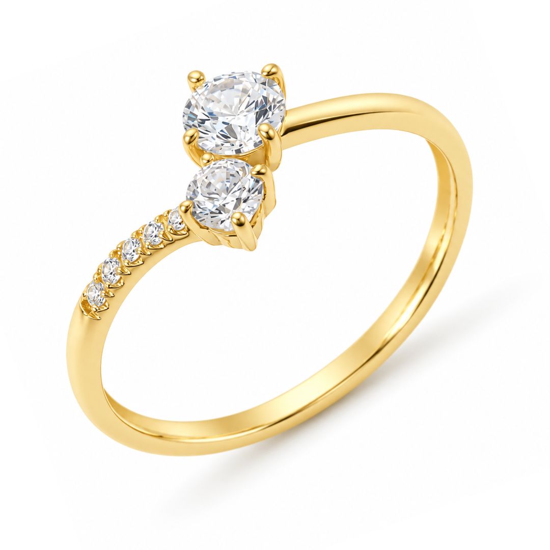 Anillo de Oro 9K Doble Destello con Circonitas