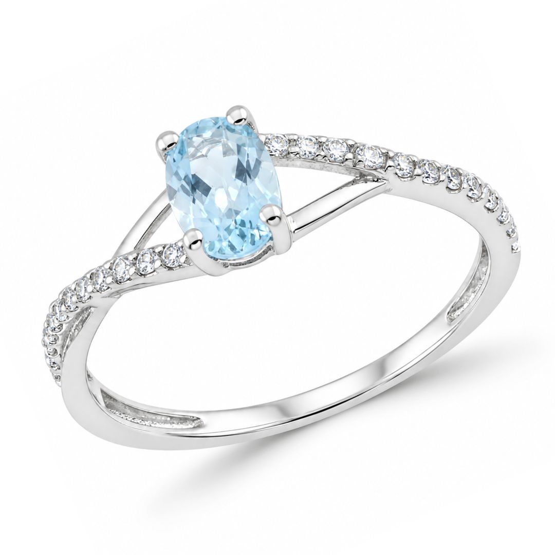 Anillo de Oro 9K con Piedra Azul y Circonitas