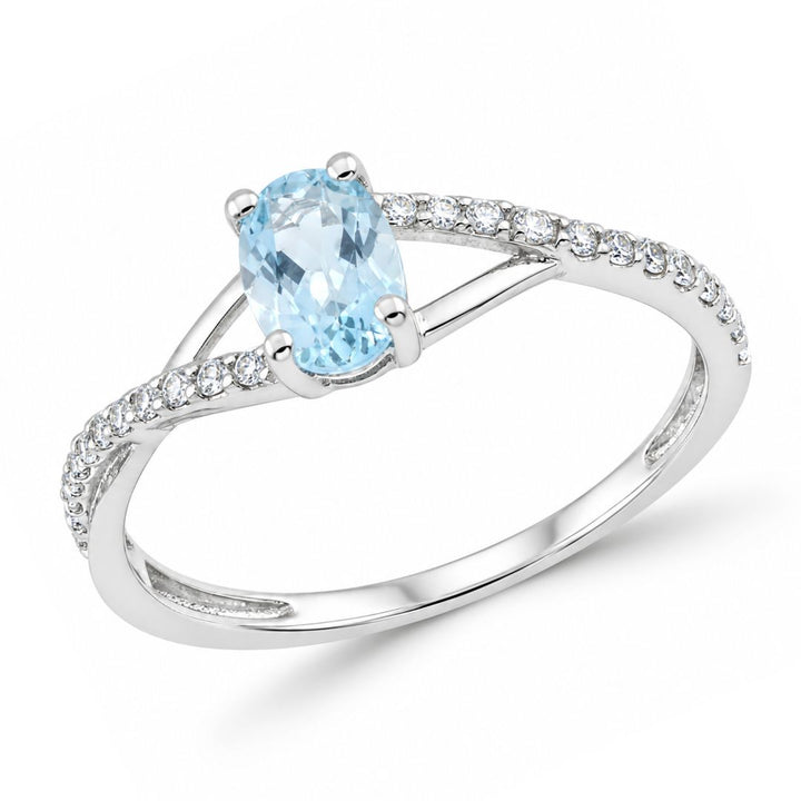Anillo de Oro 9K con Piedra Azul y Circonitas