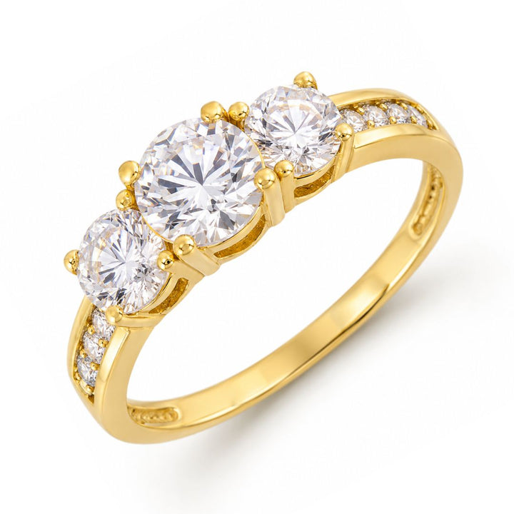 Sortija de oro amarillo 18k con 3 circonitas centrales blancas